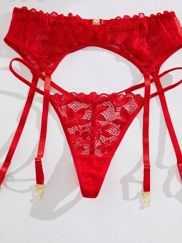 red lingerie lace garter belt