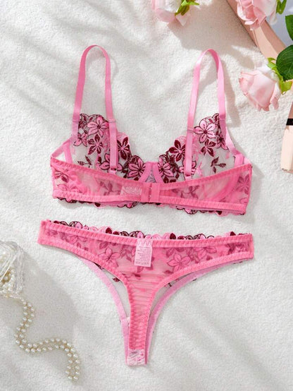 Romantic Bra and Panty Set Pink 