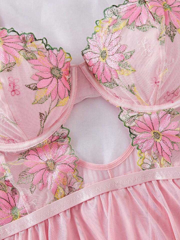 Pink embroidered lingerie dress