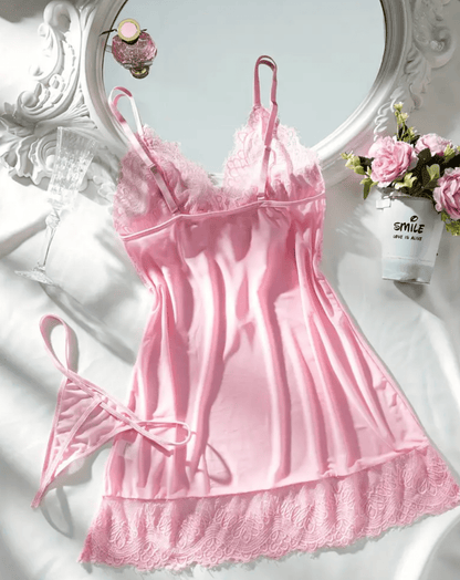 pink lace lingerie sleepwear dress