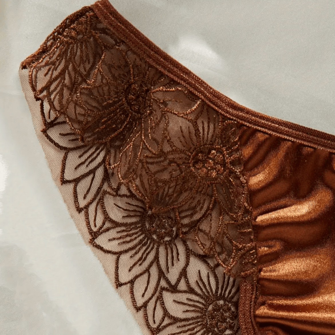 sexy underwear silk brown embroidered