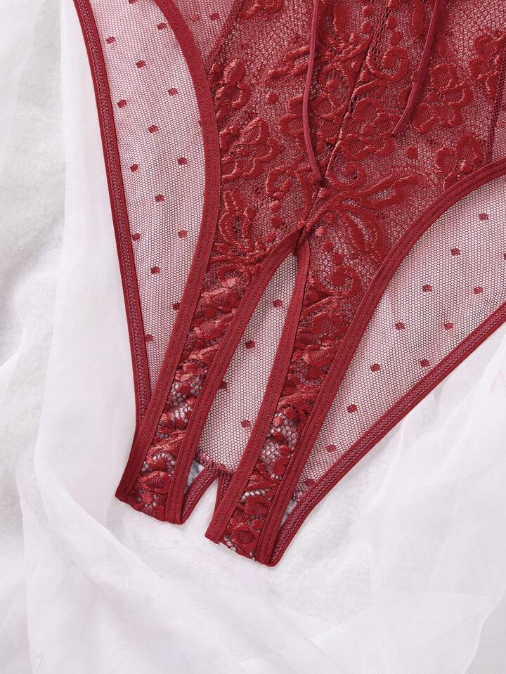 crotchless lingerie red lace bodysuit erotic clothing