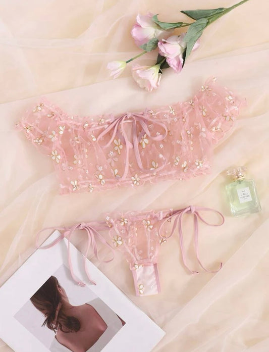 pink lingerie sheer set