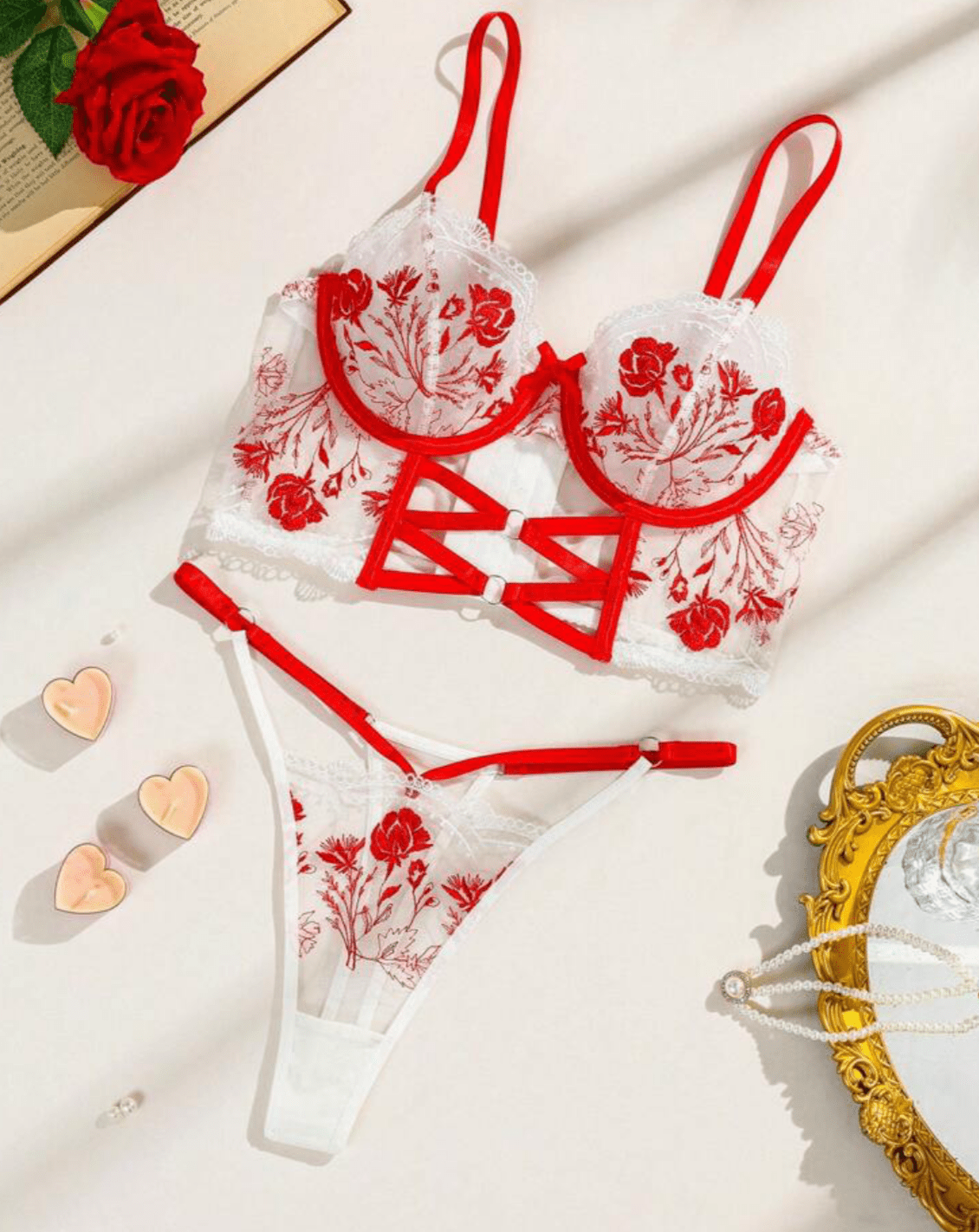 red lingerie bustier set