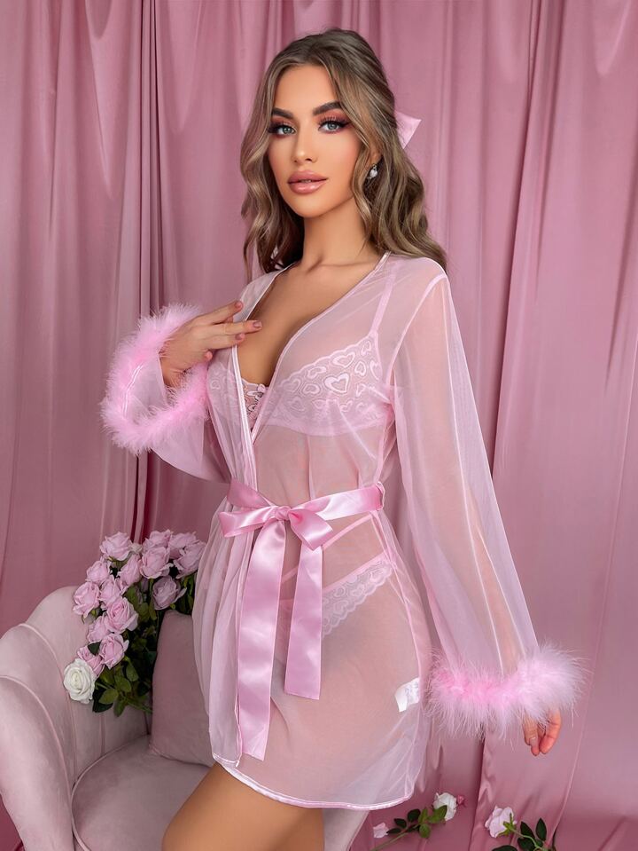 Valentines Day Lingerie Set Pink with Robe Self Care Shop