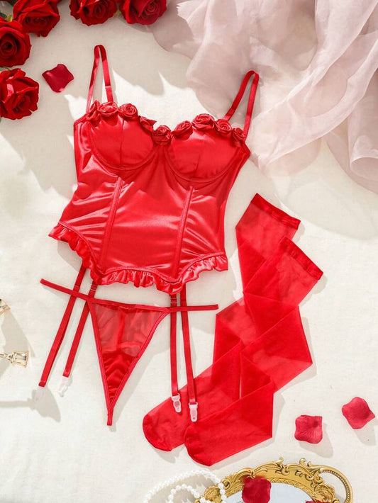 red lingerie corset silk