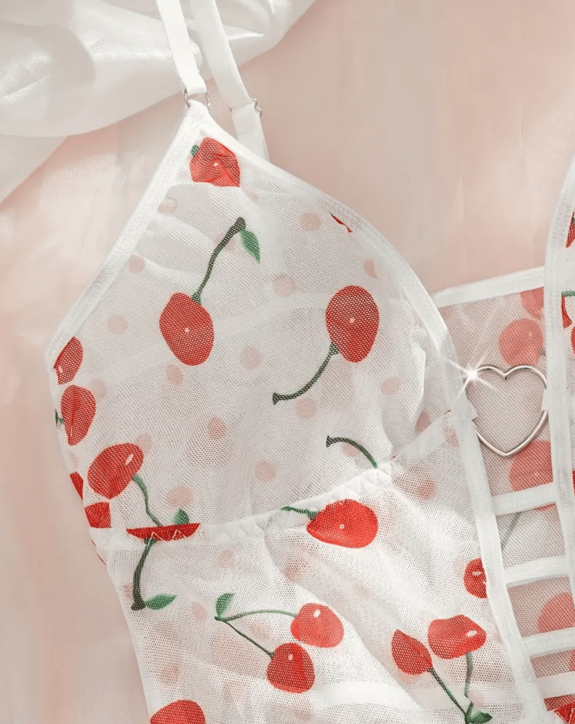 white lace negligees cherry pattern