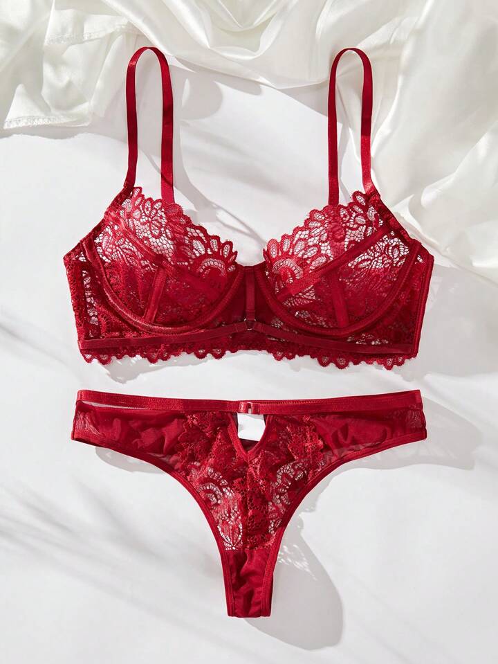 red lingerie sheer lace 