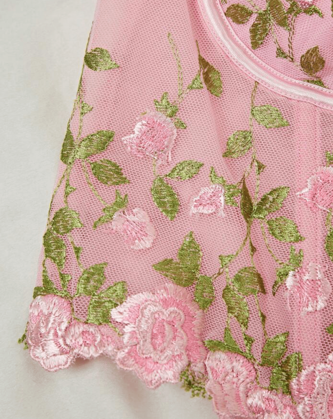 pink floral embroidery