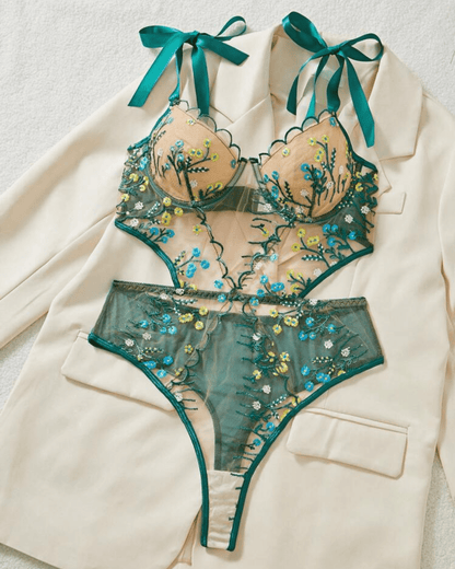 christmas lingerie for women green floral mesh bodysuit