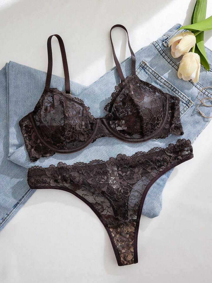 Sheer Lace Bra and Panty Set