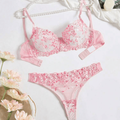 pink lingerie set embroidered