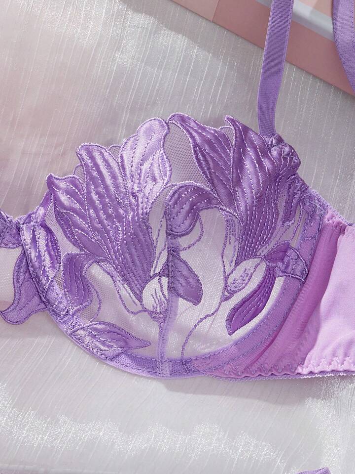 purple bralette lingerie embroidered