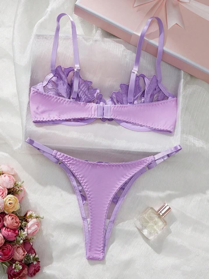 purple lingerie embroidered