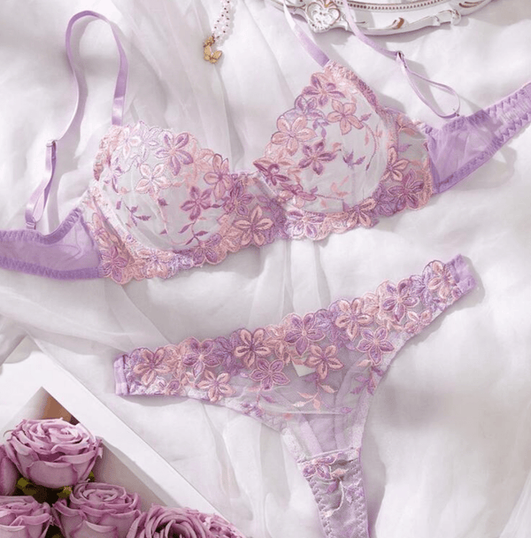 Purple Lingerie Romantic Bra & Panty Set with Underwire – Self Care Shop