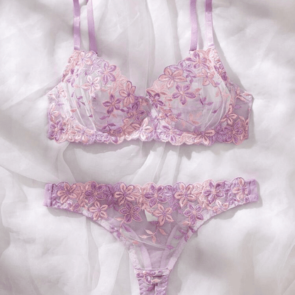 purple lingerie set embroidery