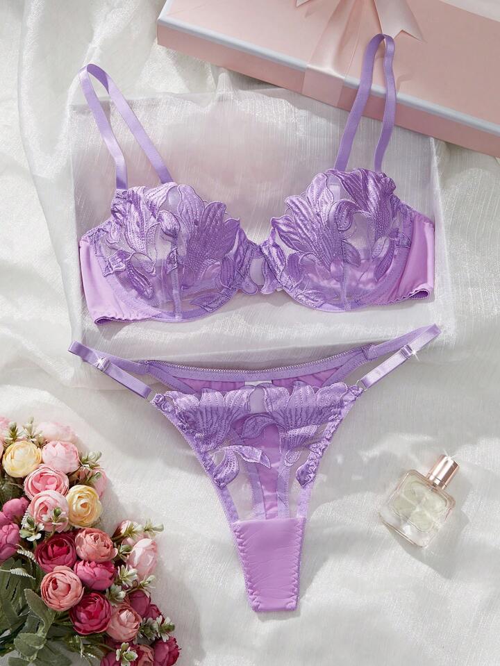 purple silk lingerie embroidered