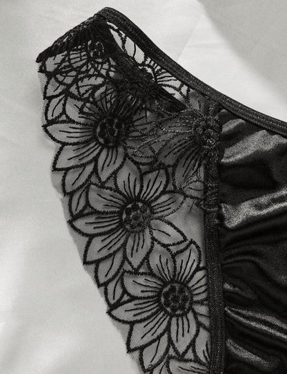 sexy underwear black silk embroidered