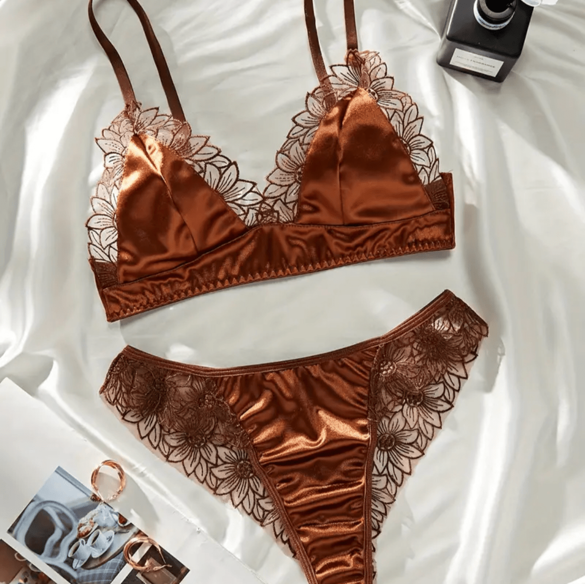 silk brown lingerie set