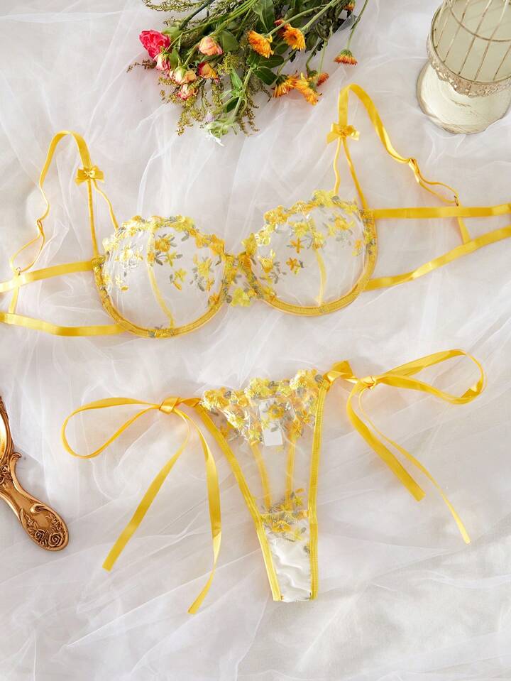 yellow floral lingerie set