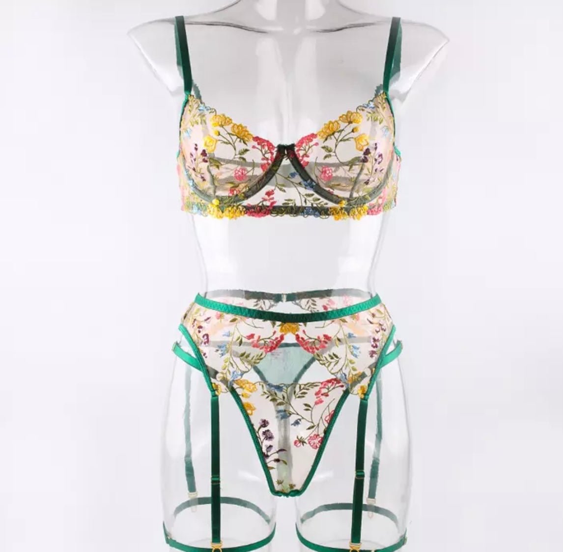 green lingerie embroidered