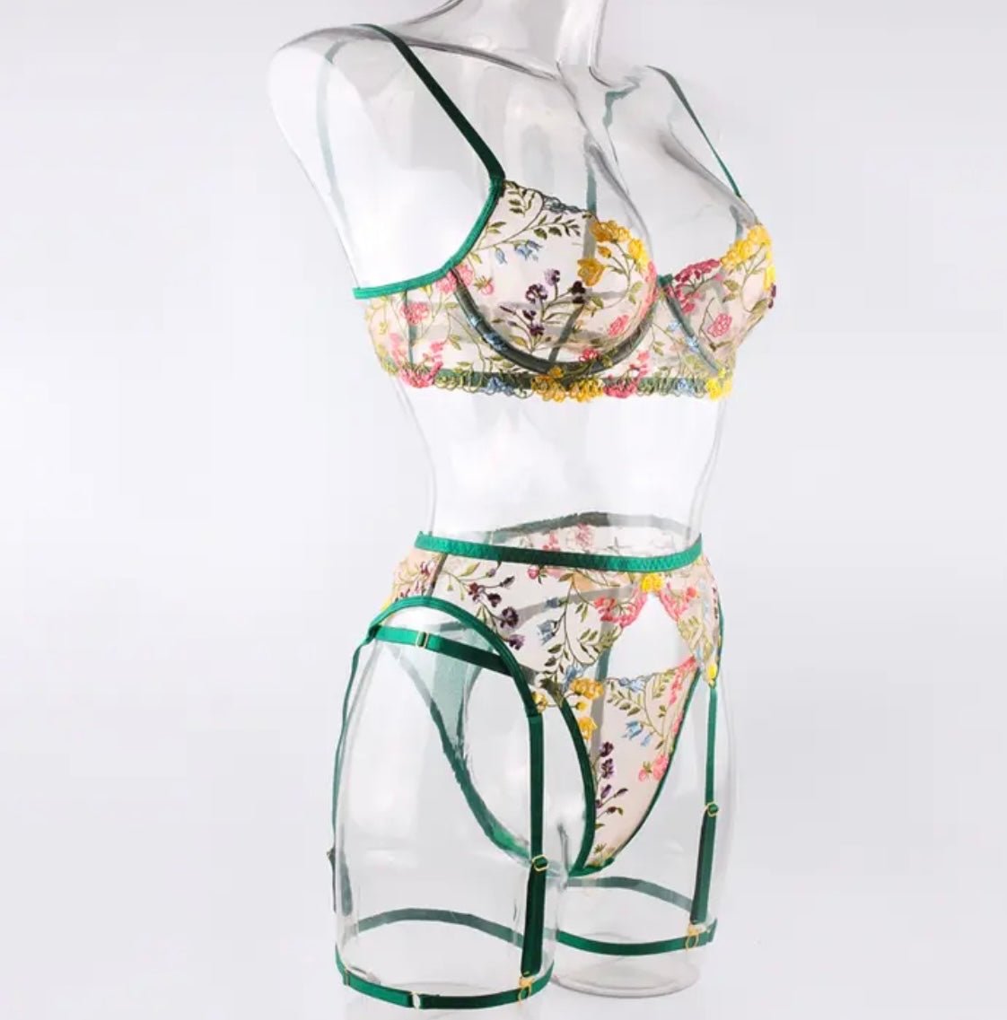 embroidered lingerie green