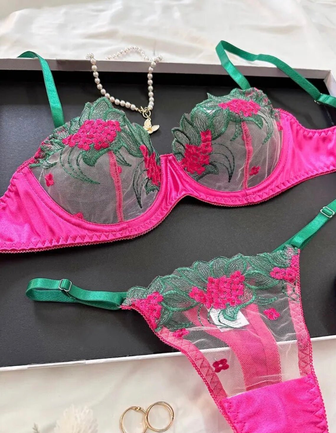 Hot Pink Lingerie Silk Embroidery - Self Care Shop