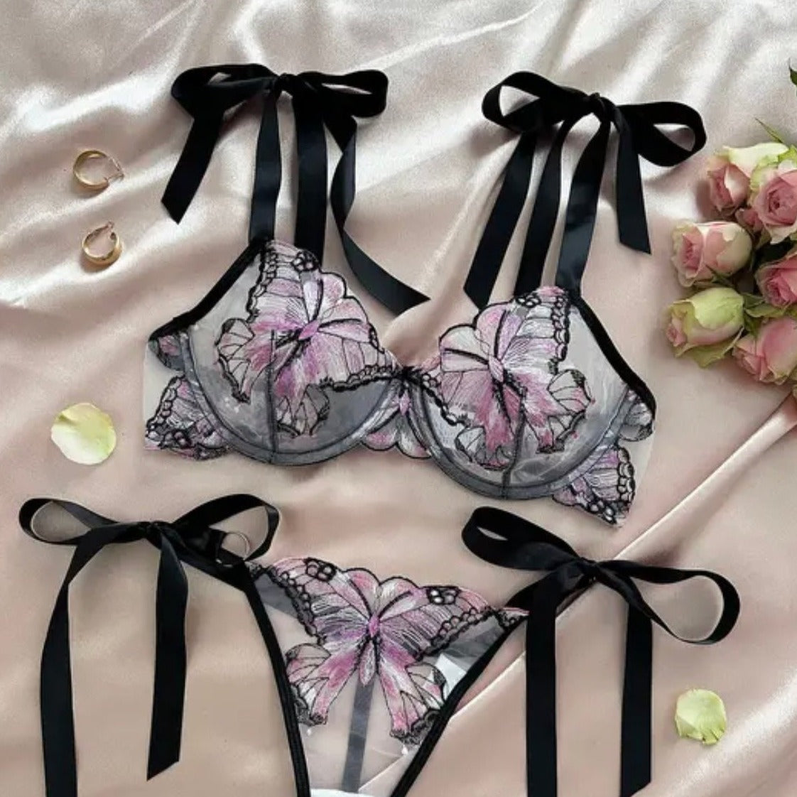 Lingerie Set Butterfly Embroidery - Self Care Shop