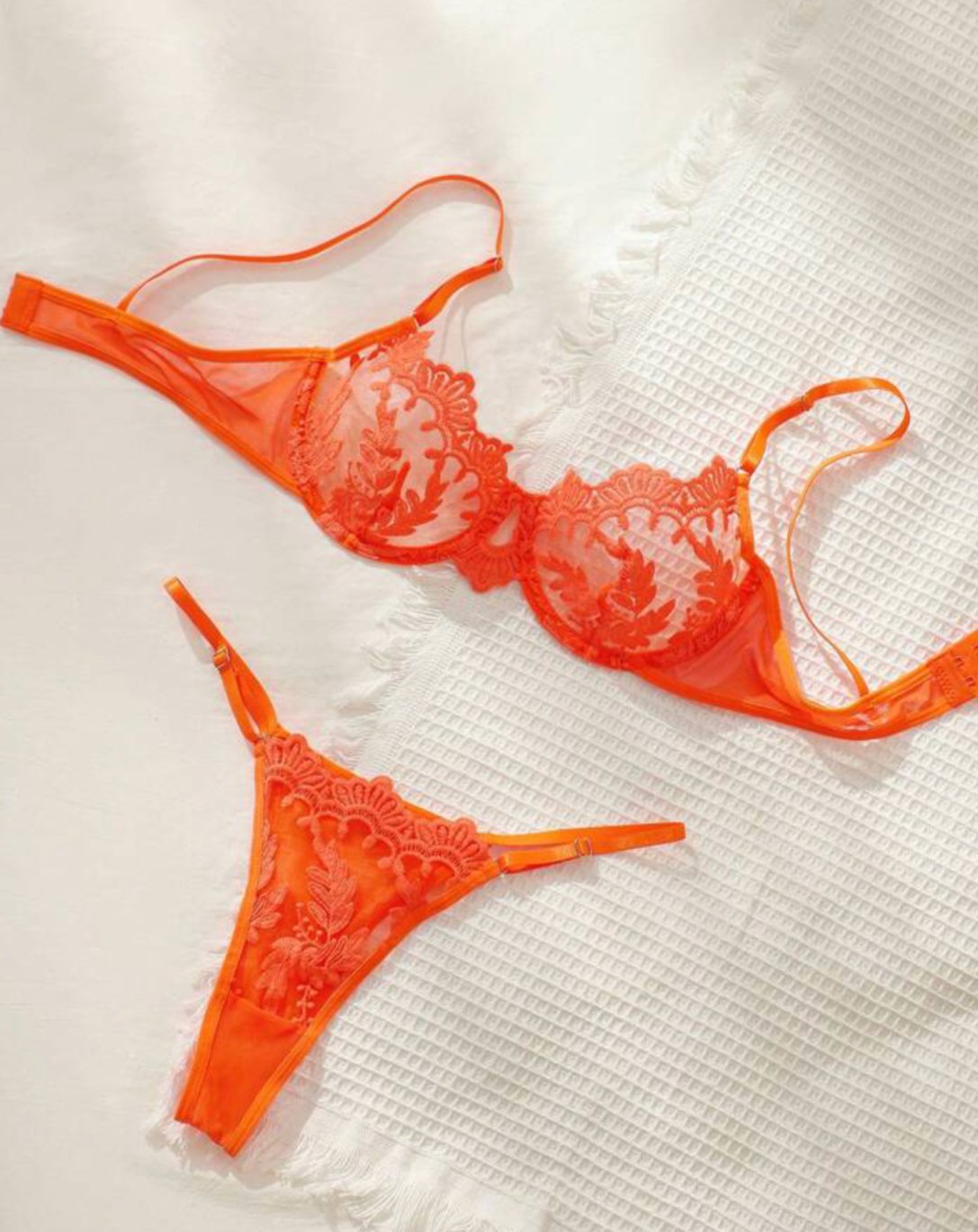 Orange Lingerie Set See Through