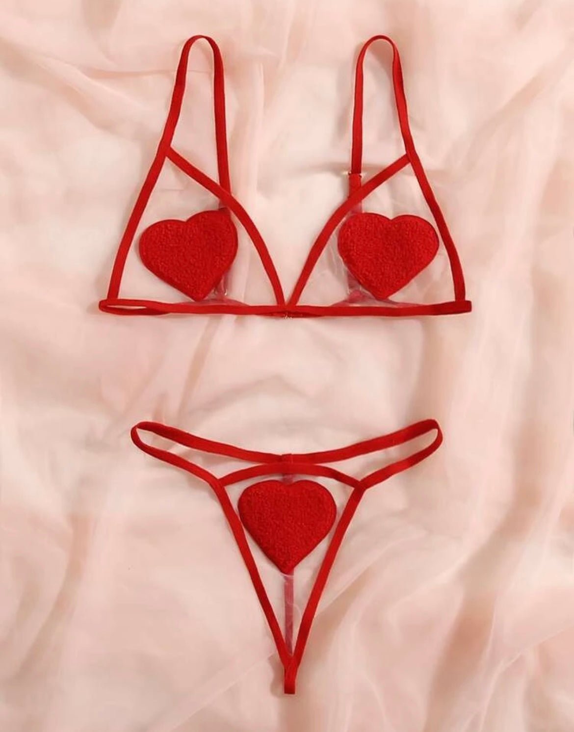 Pink Lingerie Set Heart Embroidered - Self Care Shop