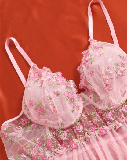 Plus Size Lingerie Pink Embroidered Set - Self Care Shop