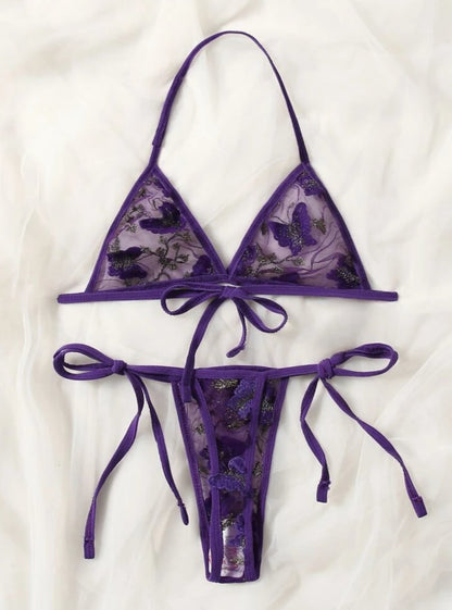 Purple Lingerie Set Butterfly Mesh - Self Care Shop