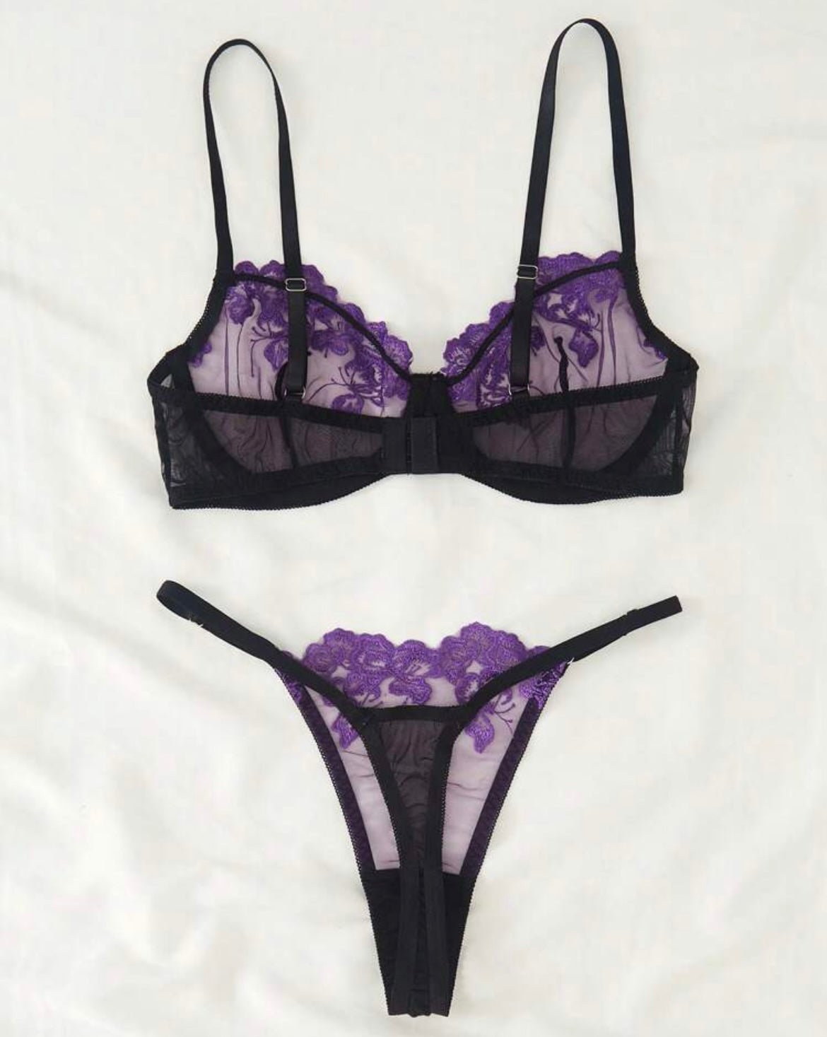 Purple Lingerie Set Mesh Embroidery - Self Care Shop