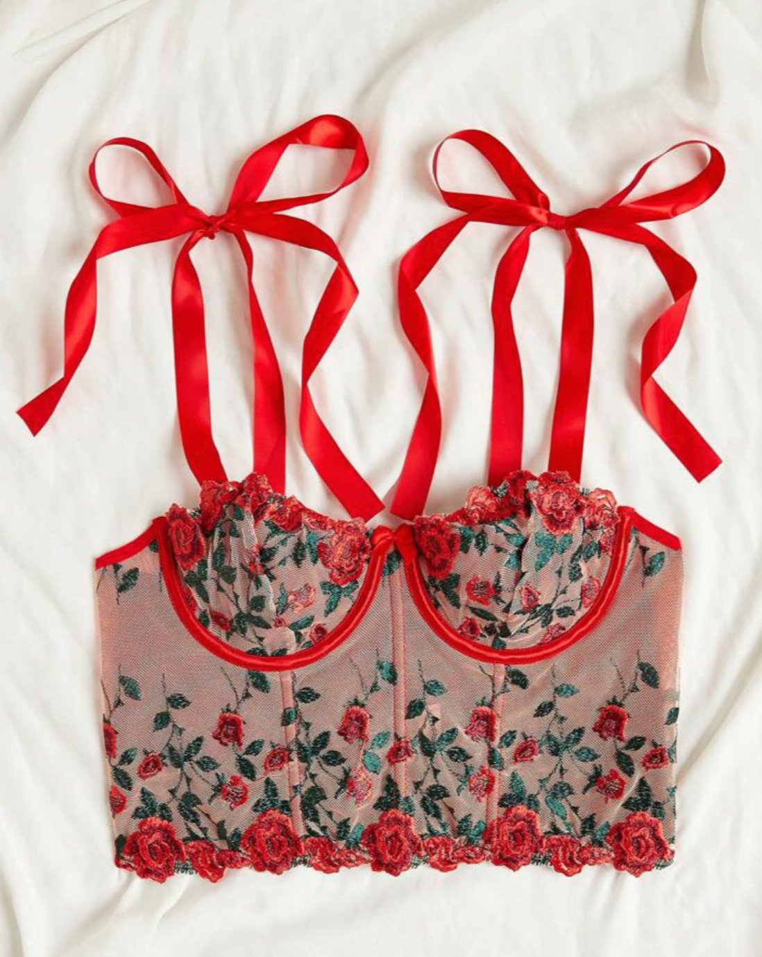 red corset ribbon strap shirt