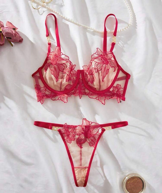 Red Lingerie Set Embroidered - Self Care Shop