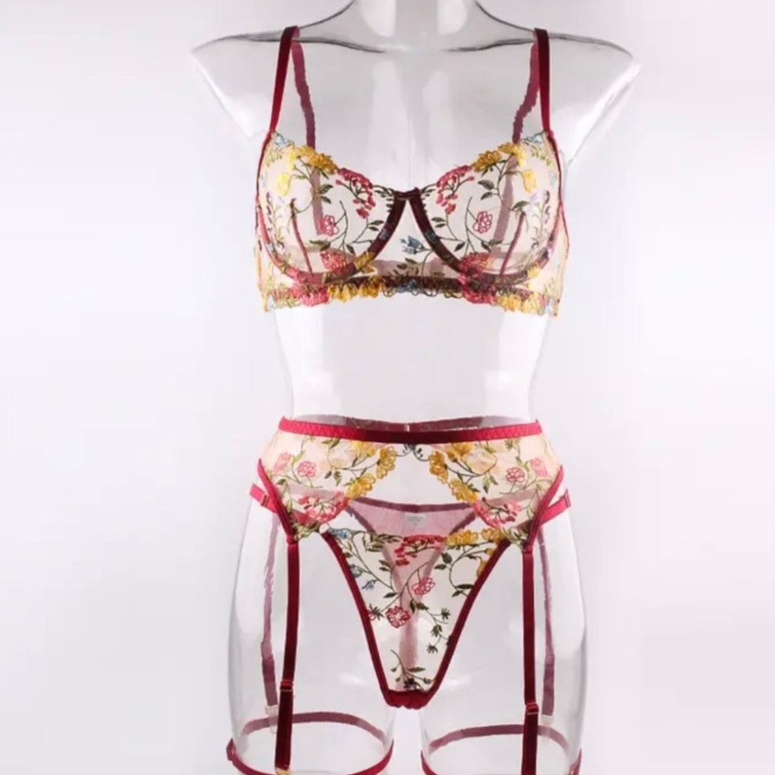 red lingerie embroidered floral