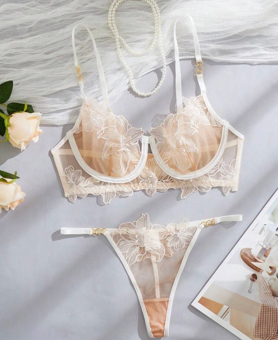 White Lingerie Set Embroidered - Self Care Shop